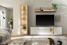 Wohnwand >SANTERNO< (3-teilig) in weiss / Eiche Dekor - 264x197x50 (BxHxT)