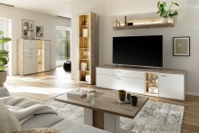 Wohnwand >SANTERNO< (3-teilig) in weiss / Eiche Dekor - 264x197x50 (BxHxT)