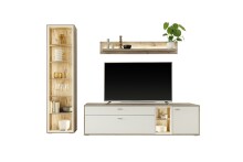 Wohnwand >SANTERNO< (3-teilig) in weiss / Eiche Dekor - 264x197x50 (BxHxT)