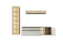 Wohnwand >SANTERNO< (3-teilig) in weiss / Eiche Dekor - 264x197x50 (BxHxT)