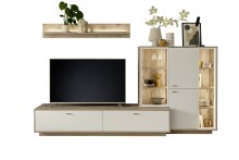 Wohnwand >SANTERNO< (3-teilig) in Soft weiss / Eiche Dekor - 287x180x50 (BxHxT)