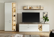 Wohnwand >SANTERNO< (3-teilig) in Soft weiss / Eiche Dekor - 292x197x50 (BxHxT)