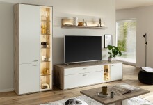 Wohnwand >SANTERNO< (3-teilig) in Soft weiss / Eiche Dekor - 292x197x50 (BxHxT)