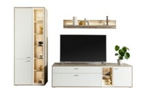 Wohnwand >SANTERNO< (3-teilig) in Soft weiss / Eiche Dekor - 292x197x50 (BxHxT)