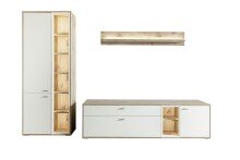 Wohnwand >SANTERNO< (3-teilig) in Soft weiss / Eiche Dekor - 292x197x50 (BxHxT)