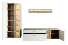 Wohnwand >SANTERNO< (3-teilig) in Soft weiss / Eiche Dekor - 292x197x50 (BxHxT)