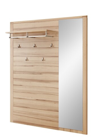 Garderobenpaneel >Nature One< 5 Haken, Ablage-Boden, FSC Kernbuche teilmassiv - 120x157x29cm (B/H/T)