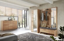 Garderobenpaneel >Nature One< 5 Haken, Ablage-Boden, FSC Kernbuche teilmassiv - 120x157x29cm (B/H/T)