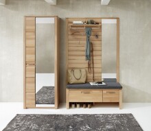 Garderobenpaneel >Nature One< 5 Haken, Ablage-Boden, FSC Kernbuche teilmassiv - 120x157x29cm (B/H/T)