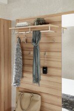 Garderobenpaneel >Nature One< 5 Haken, Ablage-Boden, FSC Kernbuche teilmassiv - 120x157x29cm (B/H/T)