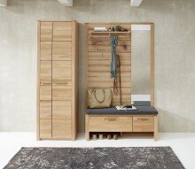 Garderobenpaneel >Nature One< 5 Haken, Ablage-Boden, FSC Kernbuche teilmassiv - 120x157x29cm (B/H/T)