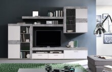 Wohnwand >ZUMBA< LED, 60 Zoll, Betonoptik / weiss -...