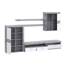 Wohnwand >ZUMBA< LED, 60 Zoll, Betonoptik / weiss - 300x200,9x41cm (B/H/T)