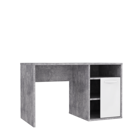 Schreibtisch >CANMORE< 1 Tür, 3 Fächer, Betonoptik / weiss glanz - 120x73,5x60cm (B/H/T)