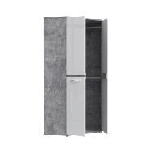 Eckkleiderschrank >CANMORE< 2 Stangen, 4 Böden, Betonoptik / Hochglanz Weiß - 92x201,5x92cm B/H/T