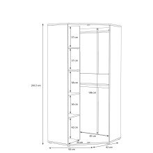 Eckkleiderschrank >CANMORE< 2 Stangen, 4 Böden, Betonoptik / Hochglanz Weiß - 92x201,5x92cm B/H/T