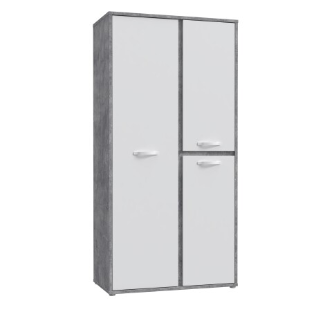 Drehtürenschrank >CANMORE< 7 Fächer, Betonoptik / Hochglanz Weiß - 99,5x201,5x52,2cm (B/H/T)