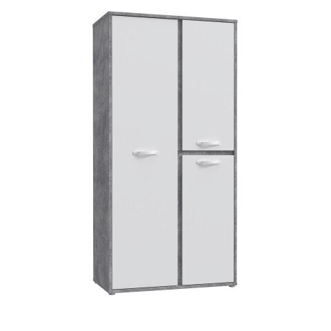 Drehtürenschrank >CANMORE< 7 Fächer, Betonoptik / Hochglanz Weiß - 99,5x201,5x52,2cm (B/H/T)