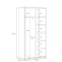 Drehtürenschrank >CANMORE< 7 Fächer, Betonoptik / Hochglanz Weiß - 99,5x201,5x52,2cm (B/H/T)