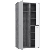 Drehtürenschrank >CANMORE< 7 Fächer, Betonoptik / Hochglanz Weiß - 99,5x201,5x52,2cm (B/H/T)