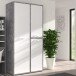 Drehtürenschrank >CANMORE< 7 Fächer, Betonoptik / Hochglanz Weiß - 99,5x201,5x52,2cm (B/H/T)
