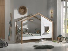 Hausbett >BABS< inkl. Lattenrost, teilmassiv eichfarbig / weiss - 210x170x97cm (BxHxT)