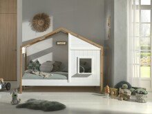 Hausbett >BABS< inkl. Lattenrost, teilmassiv eichfarbig / weiss - 210x170x97cm (BxHxT)