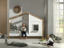 Hausbett >BABS< inkl. Lattenrost, teilmassiv eichfarbig / weiss - 210x170x97cm (BxHxT)