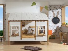 Hausbett >BABS< Lattenrost, teilmassiv eichfarbig / weiss - 214,2x174x105,3cm (BxHxT)