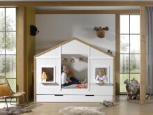 Hausbett >BABS< inkl. Lattenrost, teilmassiv eichfarbig / weiss - 210x170x97cm (BxHxT)