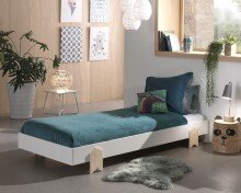 Stapelbett >Moldulo< 90x200cm, inkl. Lattenrost, Weiß lackiert - 203,6x27,5x93,8cm (BxHxT)