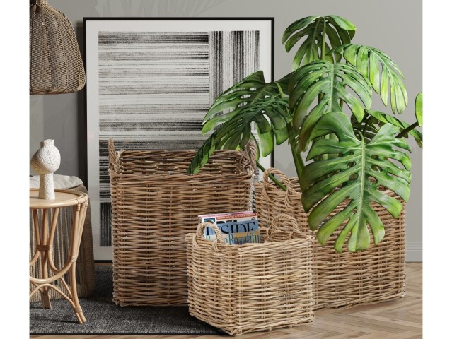 Flechtkorb >Åmund< in Grau, Rattan - 32x34,5x32cm (BxHxT)