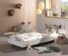 Stapelbett >Moldulo< 90x200cm, inkl. Lattenrost, Weiß lackiert - 203,6x27,5x93,8cm (BxHxT)
