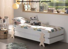 Stapelbett >Moldulo< 90x200cm, inkl. Lattenrost, Weiß lackiert - 203,6x27,5x93,8cm (BxHxT)