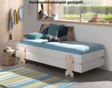 Stapelbett >Moldulo< 90x200cm, inkl. Lattenrost, Weiß lackiert - 203,6x27,5x93,8cm (BxHxT)