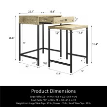 Beistelltisch >Krister< Schublade, Eiche Dekor / Metall schwarz - 55x67x39cm (BxHxT)