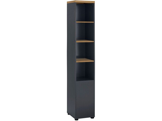 Hochschrank >Vinga< 1 Tür, 3 Böden, Grau / Eiche Dekor - 32x182x35cm (BxHxT)