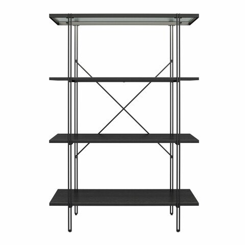 Bücherregal >Ælva< 4 Böden, Glas / Metall matt Schwarz - 78x115x34cm (BxHxT)