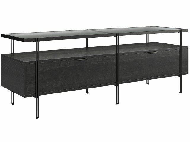 Lowboard >Ælva< Glas / Metall matt Schwarz - 140x50x39cm (BxHxT)