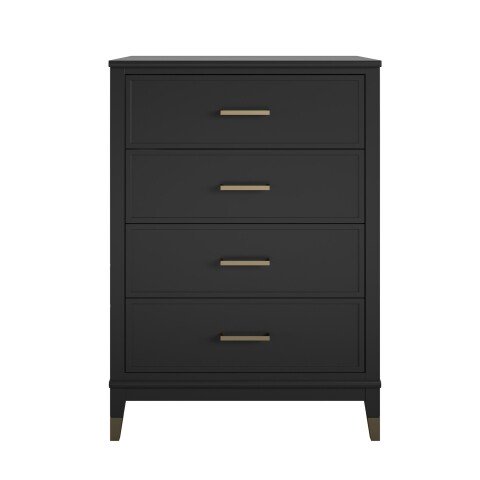 Hochkommode >Bendik< 4 Schübe, in Schwarz, MDF / Kautschukholz - 76x106x50cm (BxHxT)