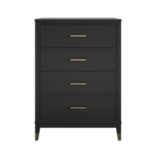 Hochkommode >Bendik< 4 Schübe, in Schwarz, MDF / Kautschukholz - 76x106x50cm (BxHxT)