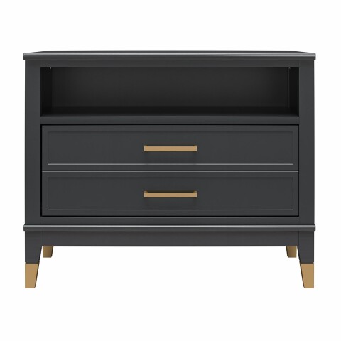 Nachtkommode >Bendik< 2 Schübe, mit Fach, in Blau, MDF - 74x60x39cm (BxHxT)