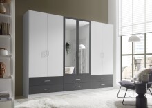Drehtürenschrank >Janne< 6 Schübe, 6 Türen, Weiß / Graphit / 2x Spiegel - 272x211x55cm (BxHxT)