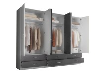 Drehtürenschrank >Janne< 6 Schübe, 6 Türen, Weiß / Graphit / 2x Spiegel - 272x211x55cm (BxHxT)