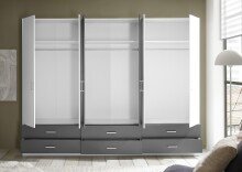 Drehtürenschrank >Janne< 6 Schübe, 6 Türen, Weiß / Graphit / 2x Spiegel - 272x211x55cm (BxHxT)