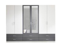 Drehtürenschrank >Janne< 6 Schübe, 6 Türen, Weiß / Graphit / 2x Spiegel - 272x211x55cm (BxHxT)