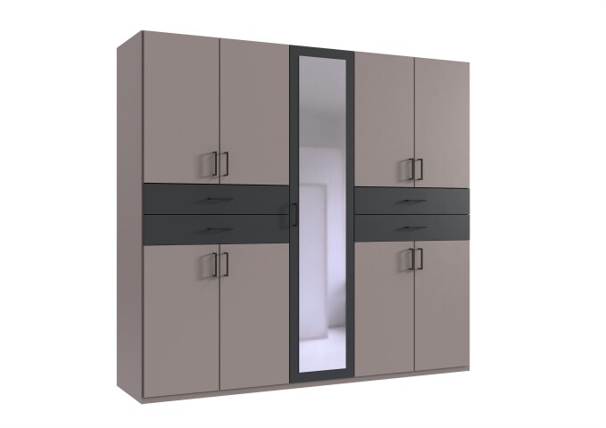 Drehtürenschrank >Taiga< 4 Schübe, 9 Türen, Saharagrau / Graphit - 225x208x58cm (BxHxT)