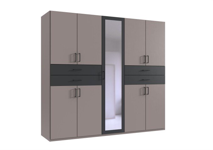 Drehtürenschrank >Taiga< 4 Schübe, 9 Türen, Saharagrau / Graphit - 225x208x58cm (BxHxT)