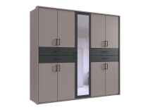 Drehtürenschrank >Taiga< 4 Schübe, 9 Türen, Saharagrau / Graphit - 225x208x58cm (BxHxT)