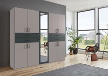 Drehtürenschrank >Taiga< 4 Schübe, 9 Türen, Saharagrau / Graphit - 225x208x58cm (BxHxT)